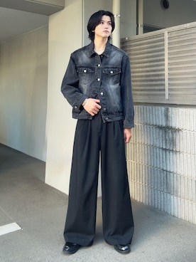 「SINSS（シンス）のBlasted denim jacket / ブラストデニムジャケット（デニムジャケット、ブラック系）」を使った、そらさん（メンズ・181cm）の春コーディネート