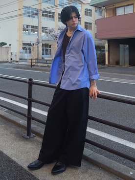 「青シャツ」｜そらさん（メンズ・181cm）の夏コーディネート