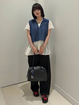 「GLOBAL WORK（グローバルワーク）のスペ軽チャーム付きボストン/495720（ボストンバッグ、ブラック系）」を使った、akiさん（レディース・160cm）の夏コーディネート