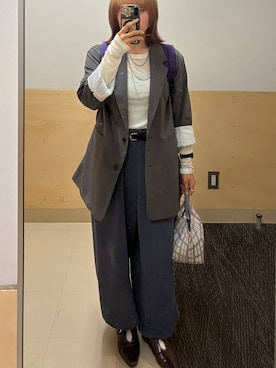 「GLOBAL WORK（グローバルワーク）のシルクブレンドクループルオーバー長袖/1051637（Tシャツ/カットソー、ホワイト系）」を使った、akiさん（レディース・160cm）の秋コーディネート