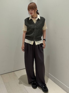「GLOBAL WORK（グローバルワーク）のブークレニットベスト/1051672（ベスト、ブラック系）」を使った、akiさん（レディース・160cm）の秋コーディネート