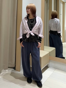 「GLOBAL WORK（グローバルワーク）のサラサラヘンリーネック長袖プルオーバー/1017895（Tシャツ/カットソー、ブラック系）」を使った、akiさん（レディース・160cm）の秋コーディネート