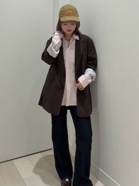 「GLOBAL WORK（グローバルワーク）の365日マイスタイルシャツ/571317（シャツ/ブラウス、ピンク系）」を使った、akiさん（レディース・160cm）の秋コーディネート