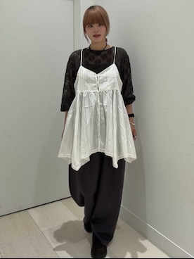 「GLOBAL WORK（グローバルワーク）のアシメヘムキャミチュニック/1017796（シャツ/ブラウス、ホワイト系）」を使った、akiさん（レディース・160cm）の秋コーディネート