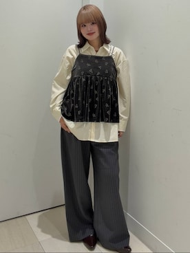 「GLOBAL WORK（グローバルワーク）のベロアアソートキャミ/1046108（キャミソール、ブラウン系）」を使った、akiさん（レディース・160cm）の秋コーディネート