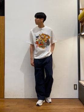 「FORK&SPOON（フォークアンドスプーン）のFORK&SPOON 　クリンクルワイドパンツ（その他パンツ、ブルー系）」を使った、かわむらさん（メンズ・183cm）の春コーディネート