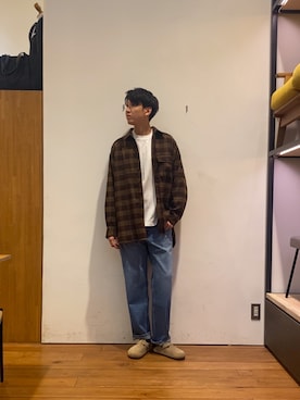 「アイテム（サンダル、パープル系）」を使った、かわむらさん（メンズ・183cm）の秋コーディネート