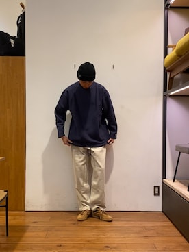 「アイテム（ニットキャップ/ビーニー）」を使った、かわむらさん（メンズ・183cm）の秋コーディネート