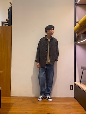 「アイテム（カバーオール）」を使った、かわむらさん（メンズ・183cm）の秋コーディネート