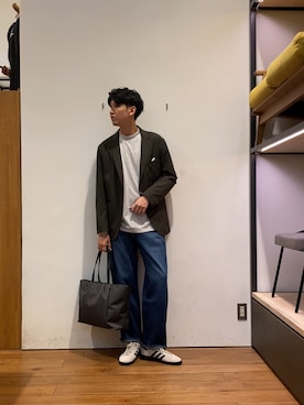 「アイテム（スーツジャケット）」を使った、かわむらさん（メンズ・183cm）の秋コーディネート