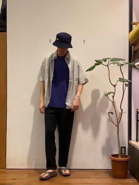 「アイテム（ハット）」を使った、かわむらさん（メンズ・183cm）の夏コーディネート