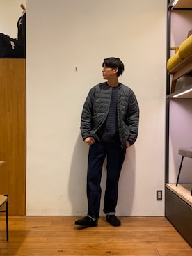 「アイテム（ダウンジャケット/コート）」を使った、かわむらさん（メンズ・183cm）の秋コーディネート