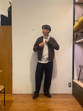 「アイテム（カーディガン/ボレロ）」を使った、かわむらさん（メンズ・183cm）の秋コーディネート