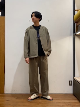 「アイテム（ノーカラージャケット）」を使った、かわむらさん（メンズ・183cm）の春コーディネート