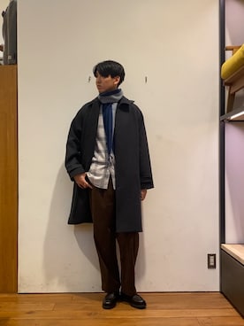 「オトナカジュアル」｜「アイテム（ステンカラーコート）」を使った、かわむらさん（メンズ・183cm）の冬コーディネート