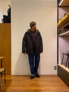 「トレンド秋素材コーデ」｜「アイテム（帽子）」を使った、かわむらさん（メンズ・183cm）の秋コーディネート