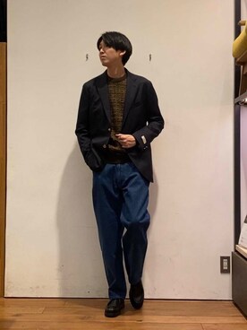 「冬の差し色コーデ」｜「アイテム（ジャケット/アウター）」を使った、かわむらさん（メンズ・183cm）の冬コーディネート