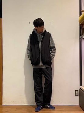 「アイテム（ダウンベスト）」を使った、かわむらさん（メンズ・183cm）の秋コーディネート