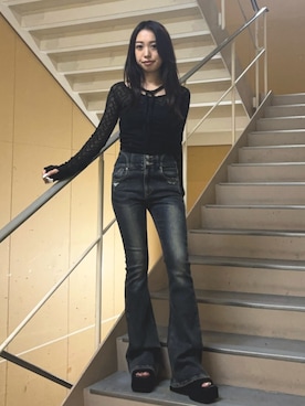 「ハイウエストデニム」｜西村涼楓さん（レディース・151cm）の秋コーディネート