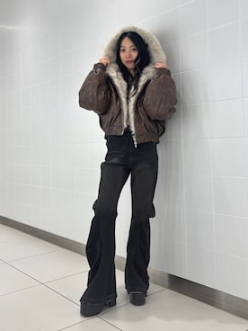 「フレアデニム」｜西村涼楓さん（レディース・151cm）の秋コーディネート