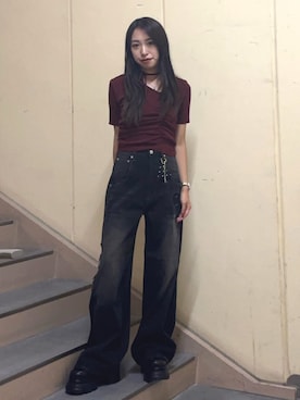 「EMODA（エモダ）のアイテム（ローファー）」を使った、西村涼楓さん（レディース・151cm）の秋コーディネート