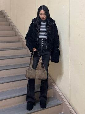 「EMODA（エモダ）のアイテム」を使った、西村涼楓さん（レディース・151cm）の秋コーディネート