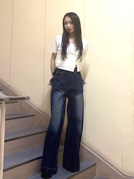「EMODA（エモダ）のアシンメトリーチョーカーツインニット（ニット/セーター）」を使った、西村涼楓さん（レディース・151cm）の春コーディネート