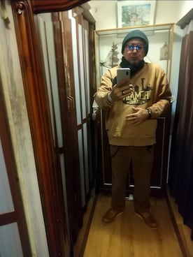 「アイテム（ニットキャップ/ビーニー）」を使った、ヒーコー.ブコーさん（メンズ・166cm・40代）の冬コーディネート