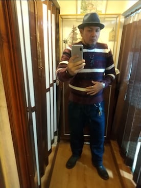 「アイテム（ニット/セーター）」を使った、ヒーコー.ブコーさん（メンズ・166cm・40代）の冬コーディネート