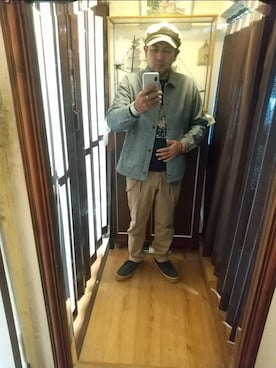 「アイテム（キャスケット）」を使った、ヒーコー.ブコーさん（メンズ・166cm）の秋コーディネート