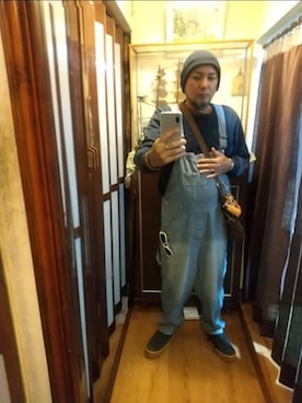 「アイテム（オールインワン・サロペット）」を使った、ヒーコー.ブコーさん（メンズ・166cm）の冬コーディネート