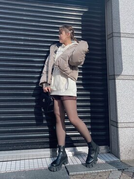 「162cm」｜「アイテム（ダウンジャケット/コート）」を使った、YUUKA さん（レディース・162cm）の冬コーディネート