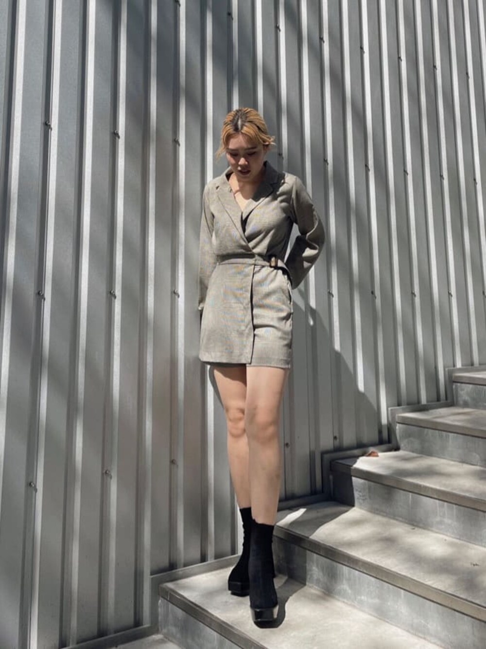 「162cm、選抜１、コンビネゾン、厚底ブーツ、EVRIS、オールインワン、きれいめコーデ、秋コーデ、秋服」｜「EVRISのスリムチャンキーブーツ（ブーツ、その他）」を使った、YUUKA さん（レディース・162cm）の秋コーディネートの1枚目の写真