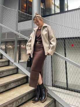 「162cm」｜「アイテム（ブルゾン）」を使った、YUUKA さん（レディース・162cm）の冬コーディネート