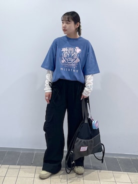 「アイテム（バックパック/リュック）」を使った、森日菜子さん（レディース・154cm）の夏コーディネート