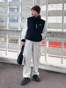 「MILKFED.（ミルクフェド）のアイテム（その他アウター）」を使った、森日菜子さん（レディース・154cm）の冬コーディネート