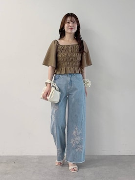 「mysty woman（ミスティウーマン）のアイテム（デニムパンツ）」を使った、MiOさん（レディース・155cm）の秋コーディネート