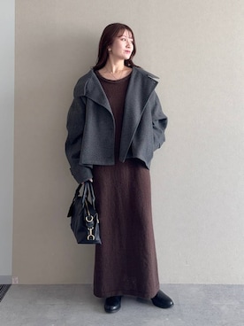 「アイテム（ピーコート）」を使った、MiOさん（レディース・155cm）の冬コーディネート