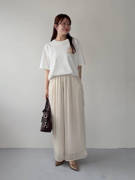 「mysty woman（ミスティウーマン）のシアーグロスイージーパンツ　1046995（その他パンツ、ホワイト系）」を使った、MiOさん（レディース・155cm）の夏コーディネート