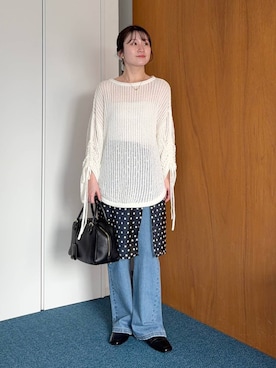 「mysty woman（ミスティウーマン）の【story. 】スイッチハンドルボストン 572846（ハンドバッグ、ブラック系）」を使った、MiOさん（レディース・155cm）の春コーディネート