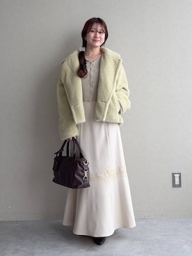 「mysty woman（ミスティウーマン）の【セットアイテム】レースキャミワンピースカーデSET 1087791（ワンピース、ベージュ系）」を使った、MiOさん（レディース・155cm）の秋コーディネート