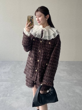 「mysty woman（ミスティウーマン）の【LE VERNIS】トライアングルBAG 574317（ハンドバッグ）」を使った、MiOさん（レディース・155cm）の秋コーディネート