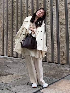 「mysty woman（ミスティウーマン）の［追加1］ミドルボストンBAG　495424（ボストンバッグ、ブラウン系）」を使った、MiOさん（レディース・155cm）の春コーディネート