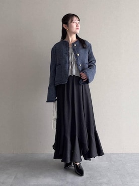 「mysty woman（ミスティウーマン）のバックストラップミュール 639499（サンダル、ブラック系）」を使った、MiOさん（レディース・155cm）の春コーディネート