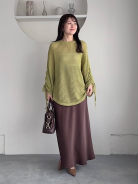 「mysty woman（ミスティウーマン）の［追加1］ミドルボストンBAG　495424（ボストンバッグ、ブラウン系）」を使った、MiOさん（レディース・155cm）の春コーディネート