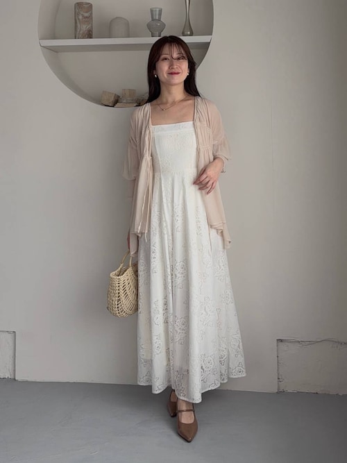 手洗い可能/大人な透け感/セットアイテム レースキャミワンピシャツSET