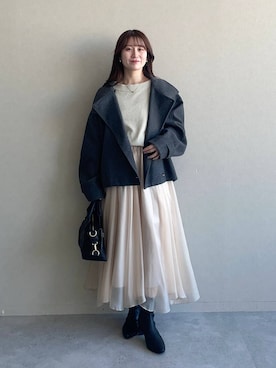 「デート/ロマンティック」｜「アイテム（ジャケット/アウター）」を使った、MiOさん（レディース・155cm）の冬コーディネート