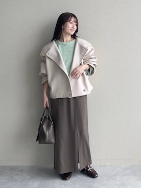 「アイテム（ピーコート）」を使った、MiOさん（レディース・155cm）の秋コーディネート