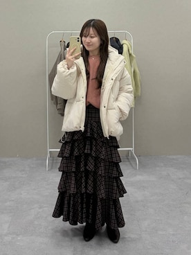 「mysty woman（ミスティウーマン）の【WEB限定】あざと可愛さ抜群のモテニット！アイスクリームクルーニット　179604（ニット/セーター、ピンク系）」を使った、MiOさん（レディース・155cm）の秋コーディネート