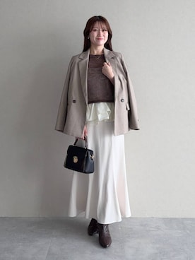 「アイテム（テーラードジャケット、ベージュ系）」を使った、MiOさん（レディース・155cm）の秋コーディネート
